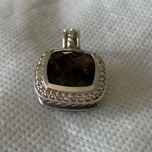David Yurman Albion Necklace Pendant Smoky Quartz & Pave Diamond 18k & Sterling - Picture 6 of 13